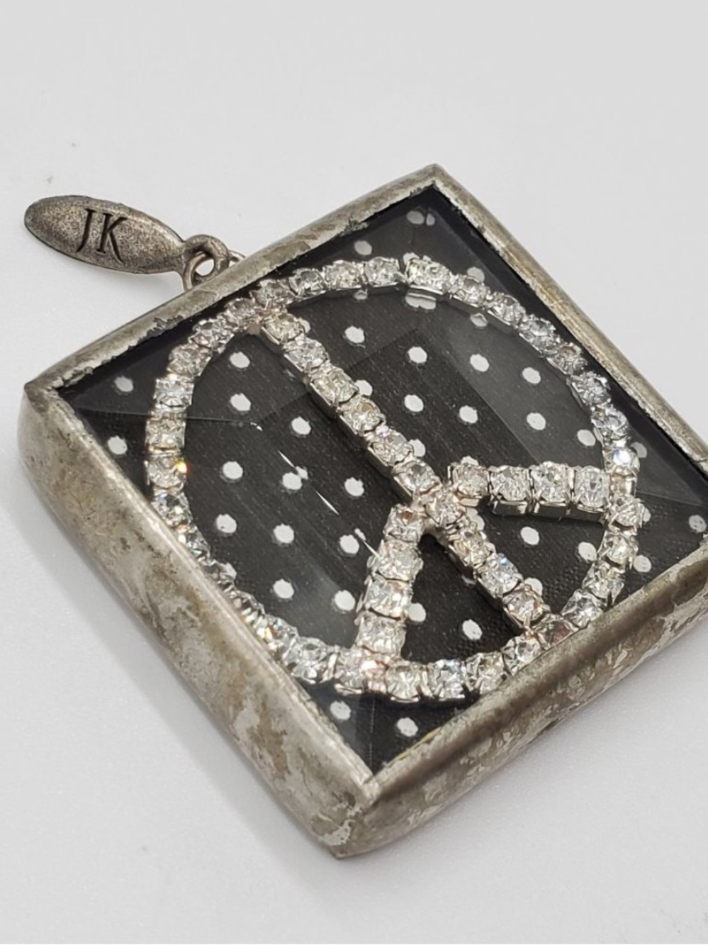 Jewel Kade Black and Silver Crystal Peace Sign Pendant Necklace
